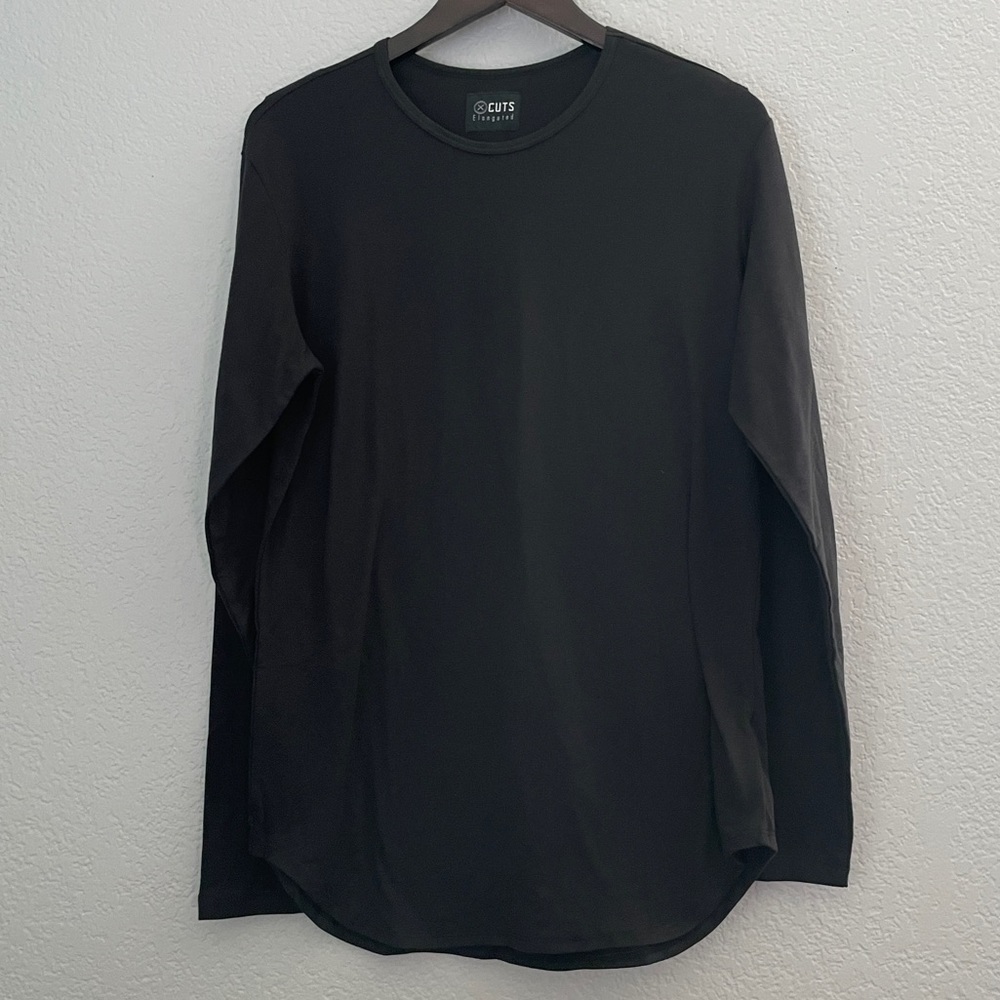 Nwot CUTS Long Sleeve Crew Elongated Shirt Black - Picture 4 of 8